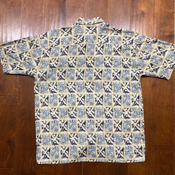 Natural Issue Vintage Viscous Abstract Cream Blue Button Down Shirt Men's Large - Picture 4 of 7